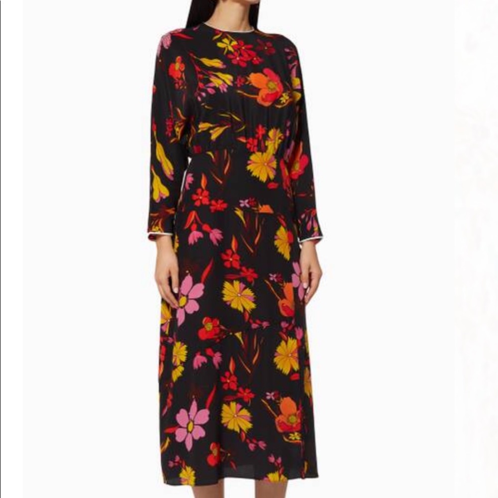 NEW Rixo Lisa Floral Batwing Sleeve Silk A-Line Midi Dress Size Small